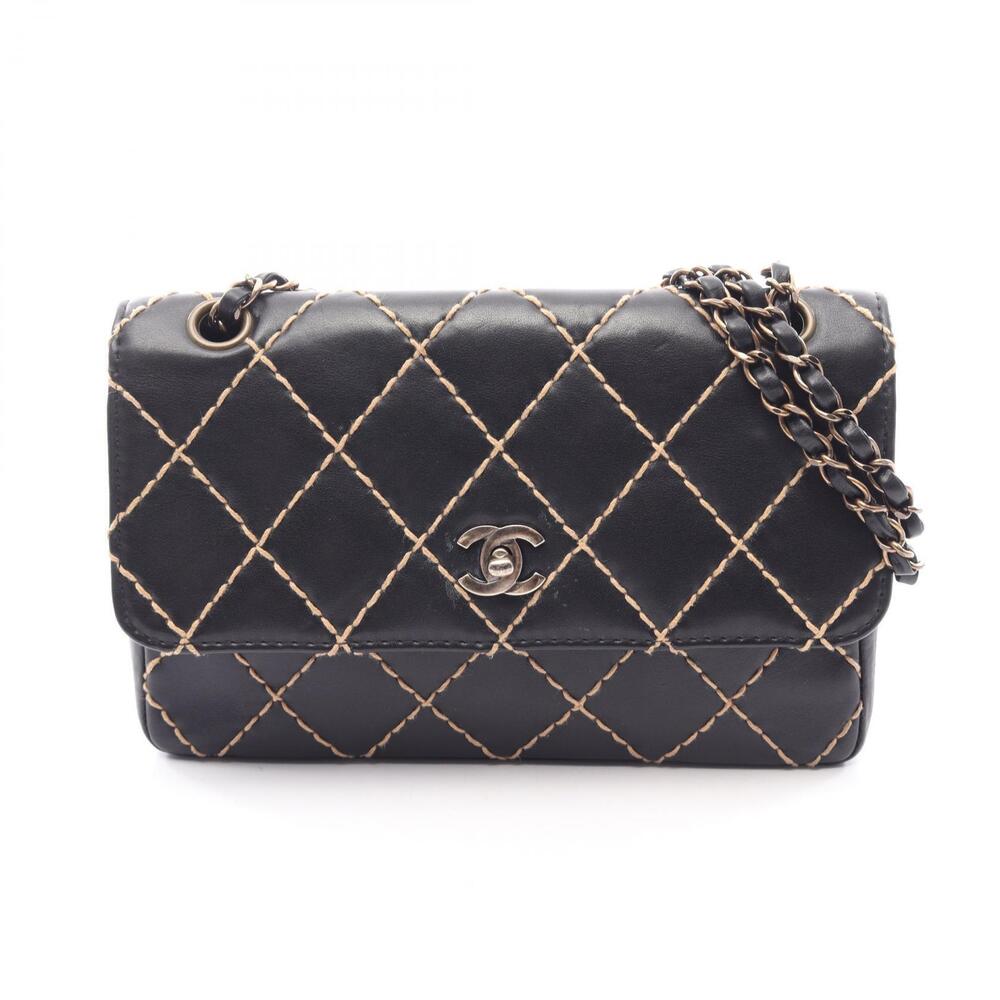 Chanel Wild Stitch Shoulder Bag Leather Black